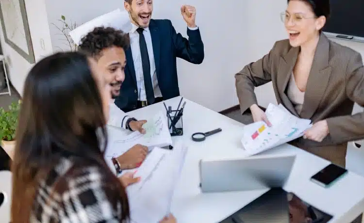 Employees having meeting