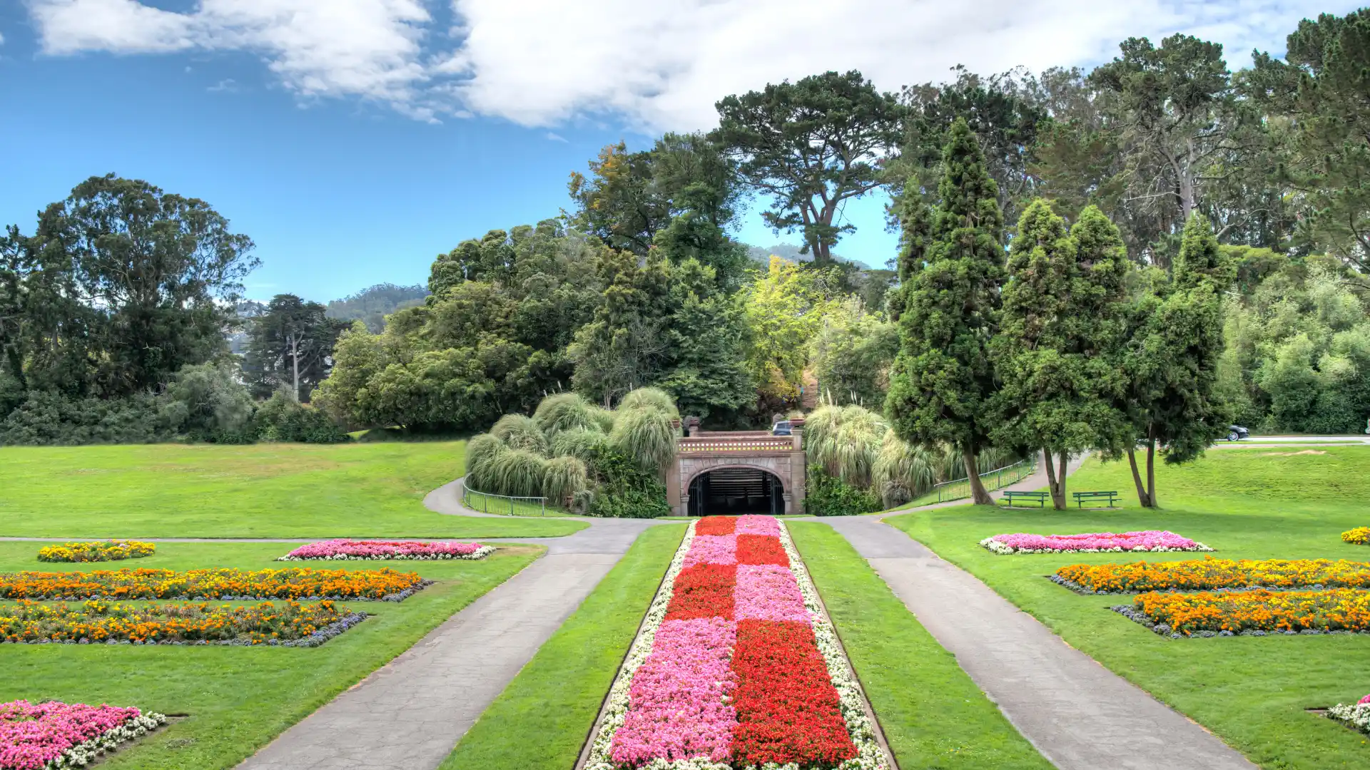 A vast field filled with colorful flowers swaying gently in the breeze under a clear blue sky.