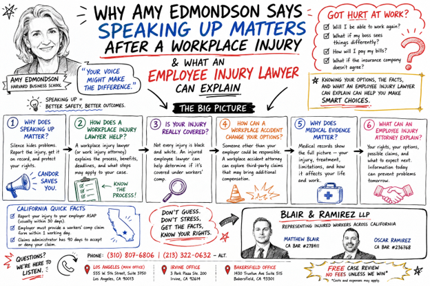 Amy Edmondson workplace safety concept alongside employee injury legal guidance