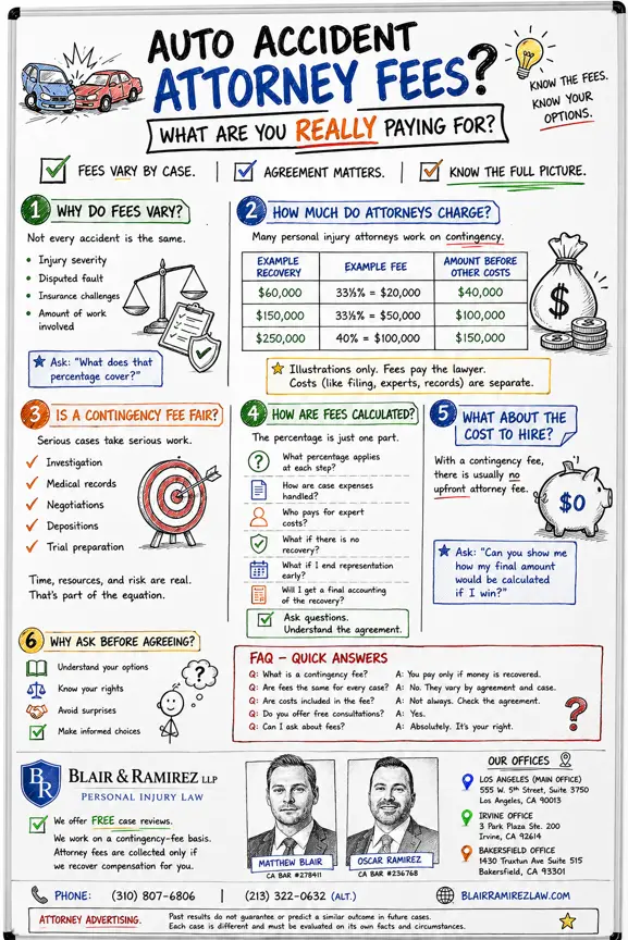 Auto accident attorney explaining legal fees
