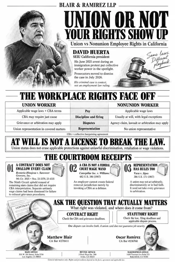 David Huerta’s arrest highlights differences in California’s union and non-union employee rights.